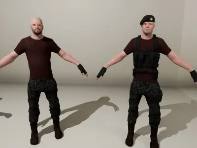 The Lieutenant two soldiers Low-poly 3D model