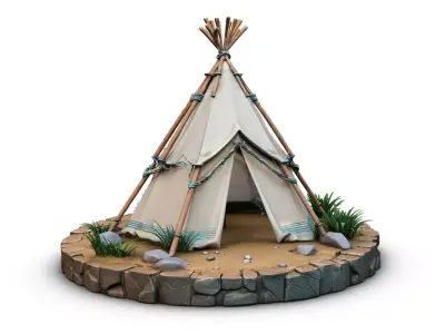 Native american tent with campfire model High Resoultion 3D model