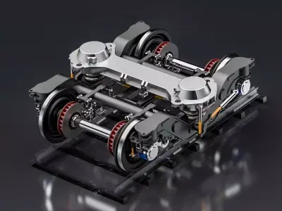 Train 2 axes bogie and suspension system 3D model
