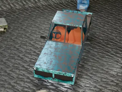Stylized Low-Poly Rusty Pickup Truck - Fully Procedural Material Low-poly 3D model