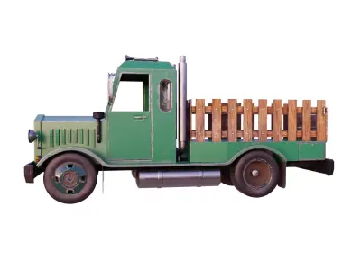 An old truck in a low poly  cartoon style Low-poly 3D model
