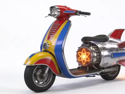 Vintage Atompunk Nuclear Rocket Scooter 3D Model Low-poly 3D model