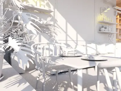 Industrial coffee shop interior scene 3D model