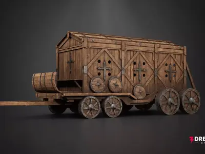 Medieval War Wagon - Armored Battle Carriage Low-poly 3D model
