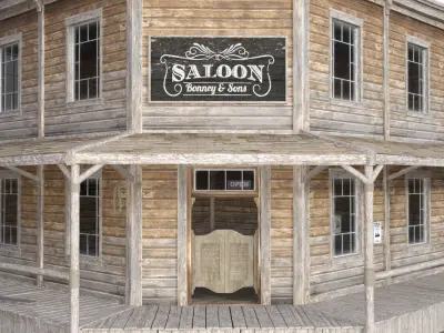 Saloon Wild West Low-poly 3D model Low-poly 3D model