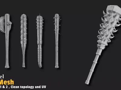 6 Medieval Cudgel Base Mesh Low-poly 3D model