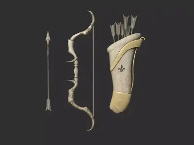 Archer Bow 02 Dragon Tooth - Quiver Fantasy Weaponry Low-poly 3D model