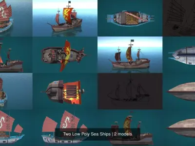 Two Low Poly Sea Ships 3D Model Collection