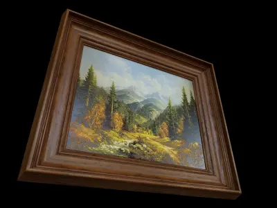 River Forest Oil Painting 3D model