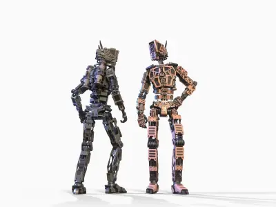 Military robot character Unity UE lowpoly gameready rigged model Low-poly 3D model