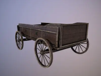 Wooden cart Low-poly 3D model 14