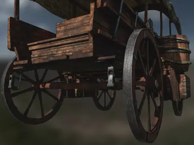 Medieval Horse Drawn Carriage Mid Poly 3D model