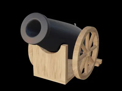 low poly cannon on wooden wheel Low-poly 3D model