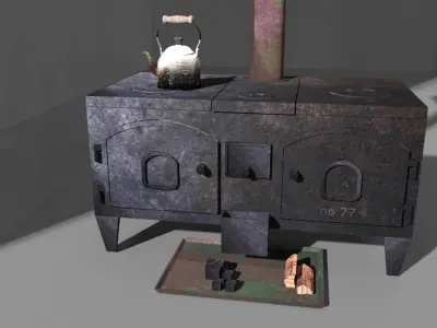 antique old stove fireplace Low-poly 3D model
