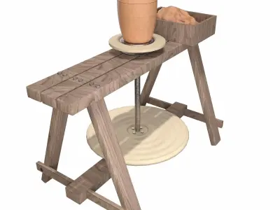 Medieval Pottery Wheel - Comlek - Wooden Clay Machine Low-poly 3D model