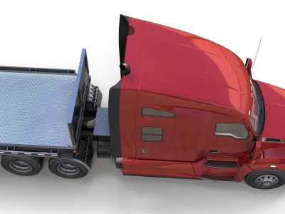 Kenworth T680 flatbed trailer Low-poly 3D model