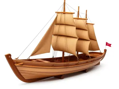 Wooden Sailing Ship Model Pack with Detailed Textures Low-poly 3D model