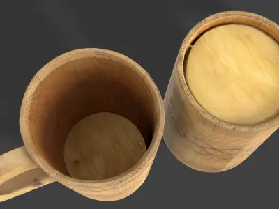 Rustic Wooden Mug Low-poly 3D model