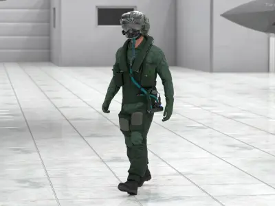 Jet Fighter Pilot Fur Rigged  purchase 3D model