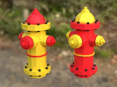 LowPoly red and yellow Fire hydrant with two color variants Free low-poly 3D model