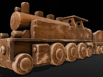  Wooden Train 3D Model  Low-poly 3D model