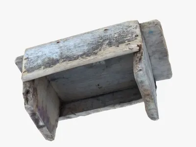 Antique Primitive Wooden Stool Short Leg Scan Low-poly 3D model