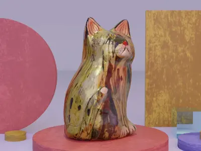 The cat ceramic figure high-poly 3D model