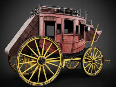 Stagecoach horse drawn wagon 3D model