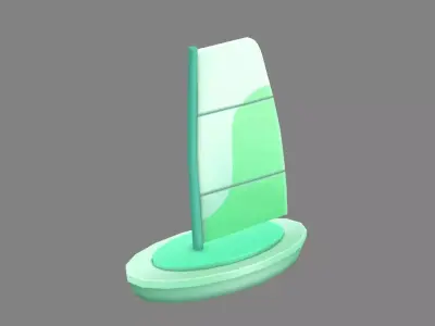 Cartoon green sailboat Low-poly 3D model