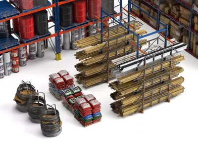 Industrial Warehouse Rack Storage Set Low-poly 3D model