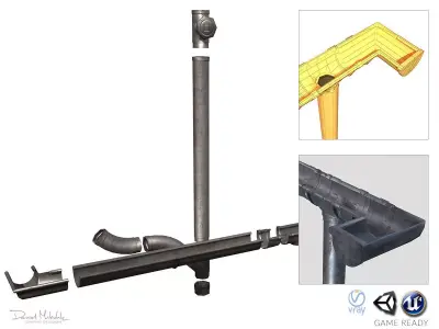 Old Aluminium Gutter System PBR Low-poly 3D model