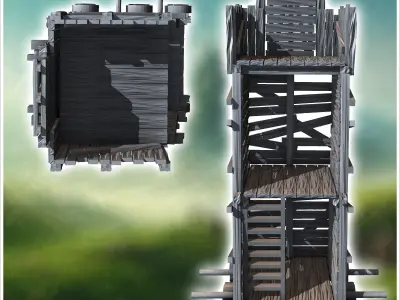 Six-wheeled wooden plank siege tower 3 - Medieval Gothic Feudal  3D print model