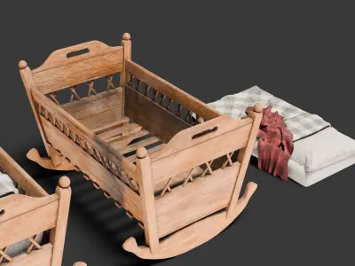 Old wooden Baby Cradle  4k pbr  Low-poly 3D model
