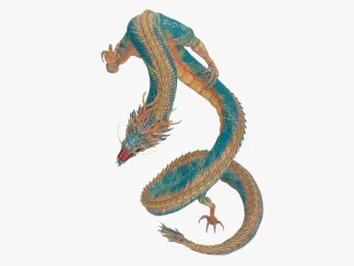 Asian Mythical Serpent Dragon Blue Rigged for Cinema 4D 3D model
