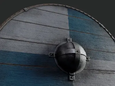 Slavic round wooden shield-painted blue and white Low-poly 3D model