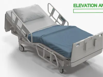Hospital Bed with Adjustable Side Rails Rigged 3D model