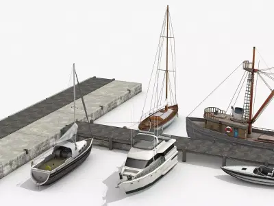 Pier with Sailboats and Yachts 3D Models Scene Low-poly 3D model
