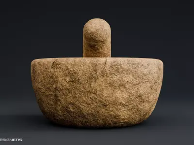 Ancient Stone Mortar And Pestle Low-poly 3D model