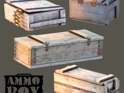 Ammobox wooden Low-poly 3D model