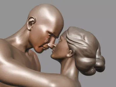 Bronze Embracing Couple Sculpture 3D model