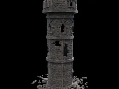 RUINED MAGE WIZARD TOWER ANCIENT MAGIC TURRET CASTLE RUINS AAA Low-poly 3D model