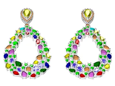 Antique Multi Color Stone Drop Earring 3D print model