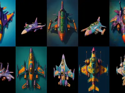 AirCraft bundle 7 pack 100 glb Low-poly 3D model