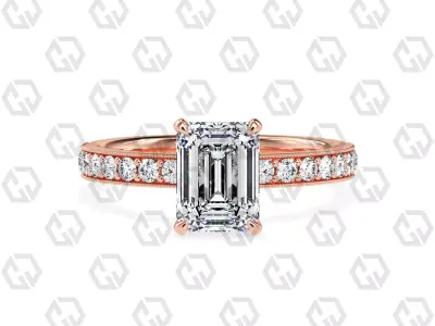 Ring 63 Emerald Shape milgrain pave set ring with Gems 3D print model