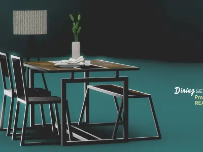 Interior dining set industrial design Low-poly 3D model