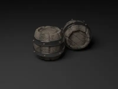 barrel two wooden barrels 3D model