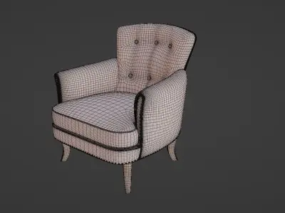 Vintage Chair Burgundry Velvet Upholstery Dark Walnut Legs Low-poly 3D model