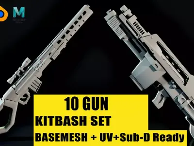 10 Scifi Gun KITBASHSET-UV Low-poly 3D model