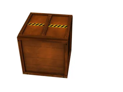 Box Low Poly wooden trash can with warning labels Low-poly 3D model