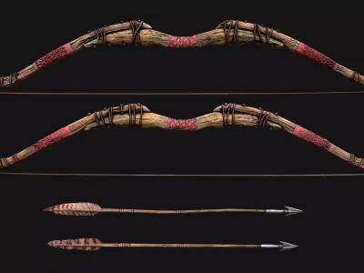 Medieval Wooden War Bow Archer Weapon Armory Low-poly 3D model